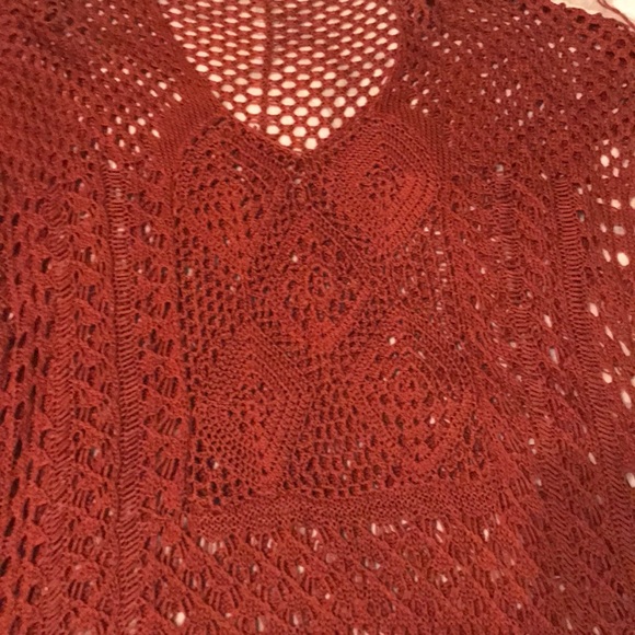 Rusty Orange Crochet Shawl with Fringe - Picture 5 of 8